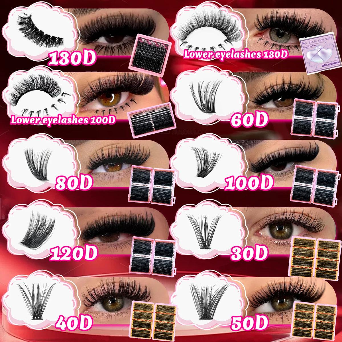 Eyelash Cluster Kit (170–800 pcs) 👁️✨ | DIY Natural to Dense Lash Clusters for Daily & Party Makeup