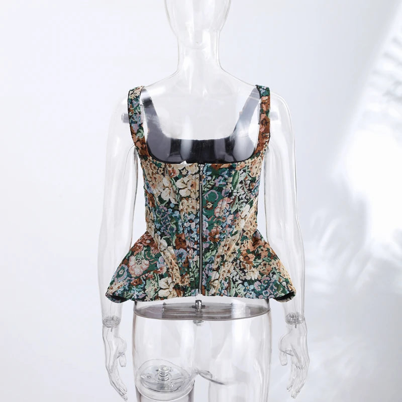 Sexy Print Sling Fishbone Corsets Women Backless Zipper Sleeveless Slim Tops Female 2026 Summer New Chic Evening Party Tanks