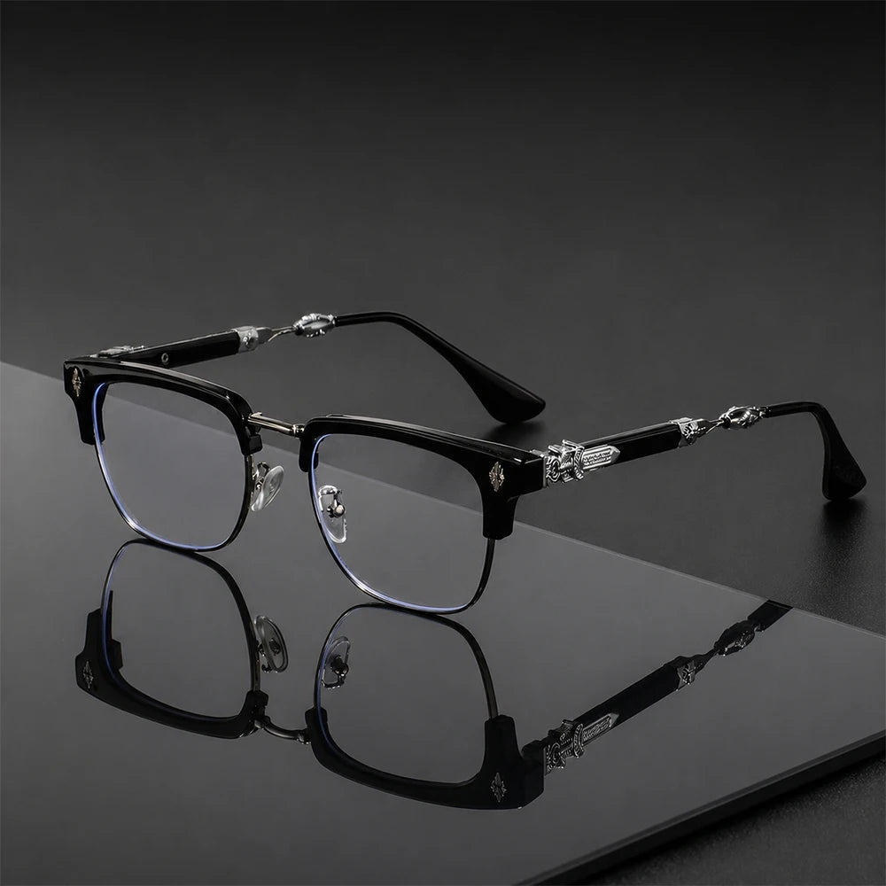 Vintage Cross Carving Glasses Men Women Luxury Half Frame