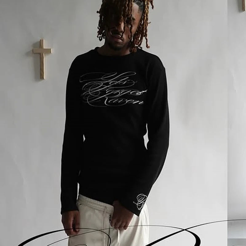 Y2K Dark Retro Graphic Long Sleeve Tee 💀✨ | American Gothic Trendy Streetwear Top for Casual Wear