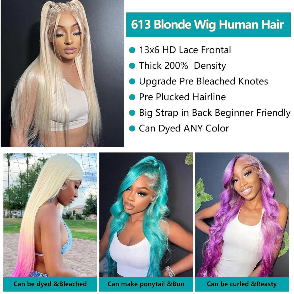 613 Blonde HD Lace Front Wig 46" 👱‍♀️✨ | 13x4 13x6 Transparent Full Lace Straight Human Hair Wig