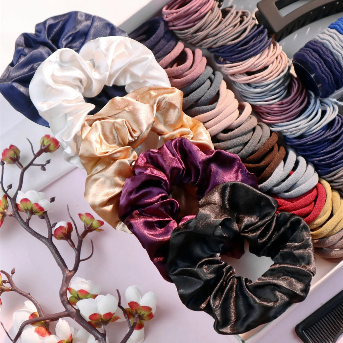 Women's Hair Accessories Set 🌸✨ | Scrunchies, Hair Ties, Bands & Hoop Hairstyling Kit