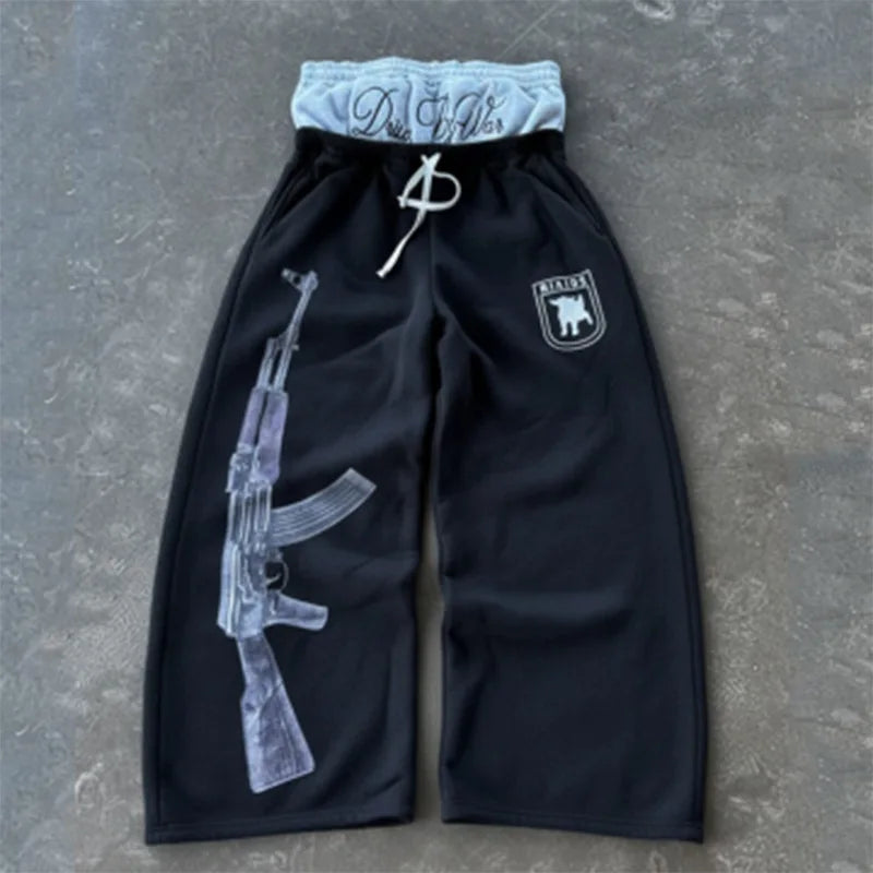 Embroidered Double-Waist Couple Pants 💕✨ | Personalized Printed Pattern Streetwear Trousers