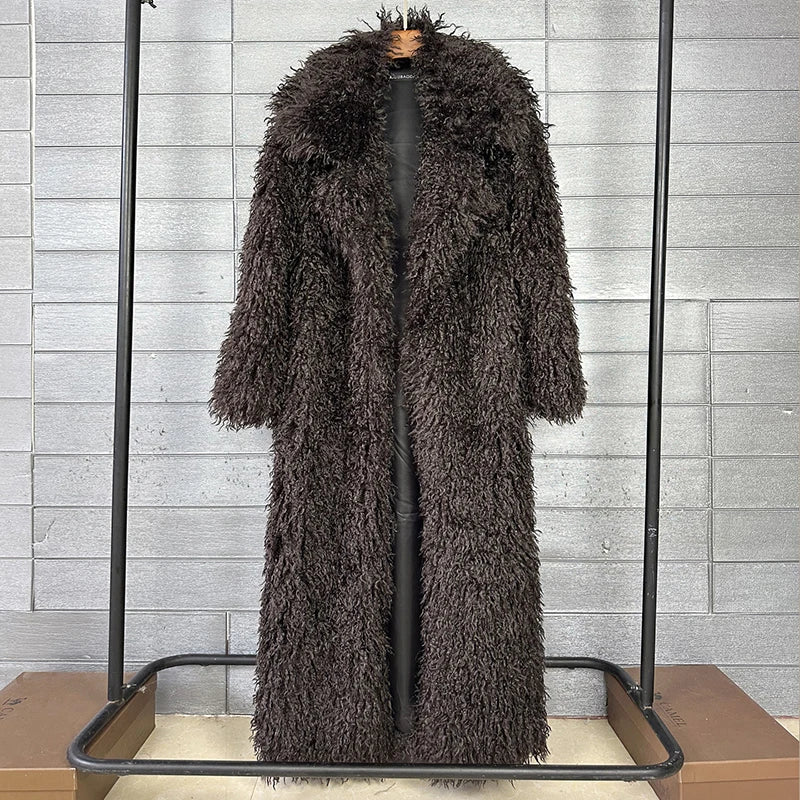 Faux Fur Long Overcoat 🤍 | Women's Luxe Suit Collar Winter Coat