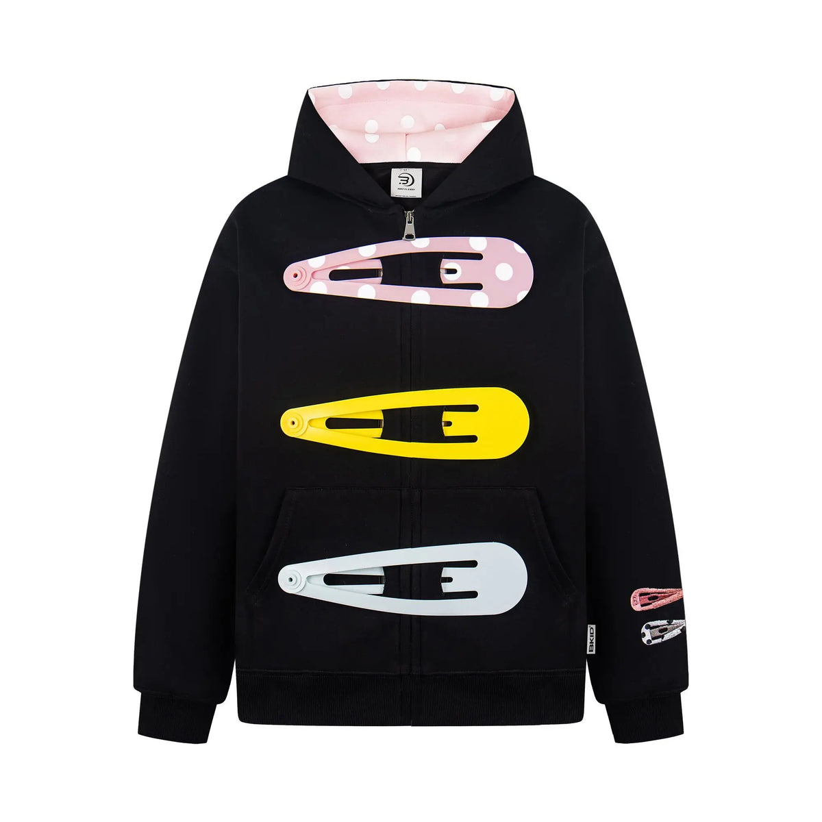 American Fun Detachable Hairpin Sweatshirt Sweet Retro Zipper Jacket Polka Dot Splicing Hooded Sweatshirt Punk Sweatshirt Jacket