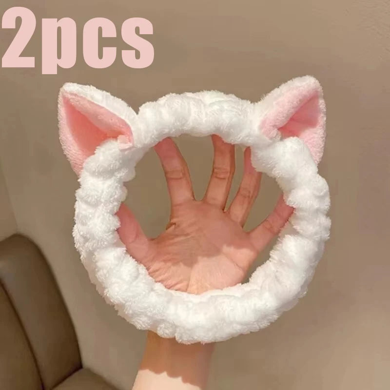 Cat Ear Plush Headband 🐱✨ | Cute Soft Coral Hair Bow Band for Women & Girls