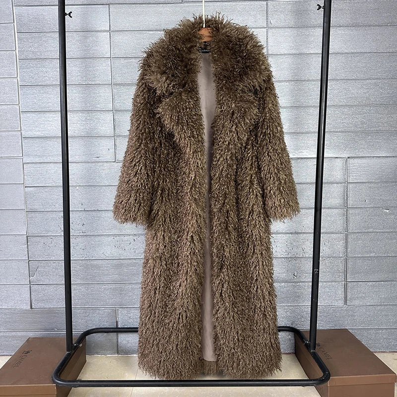 Faux Fur Long Overcoat 🤍 | Women's Luxe Suit Collar Winter Coat