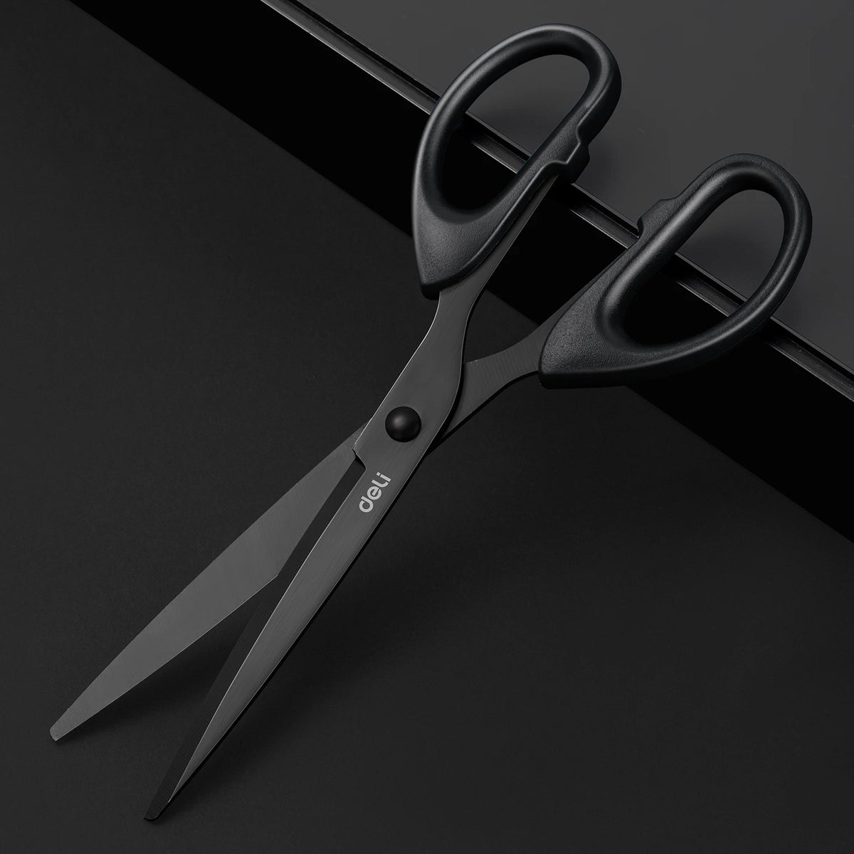 DELI Professional Office Scissors 180mm Heavy Duty Scissors with Black Blade Sharp Stainless Steel Cutting Tool for Paper Craft