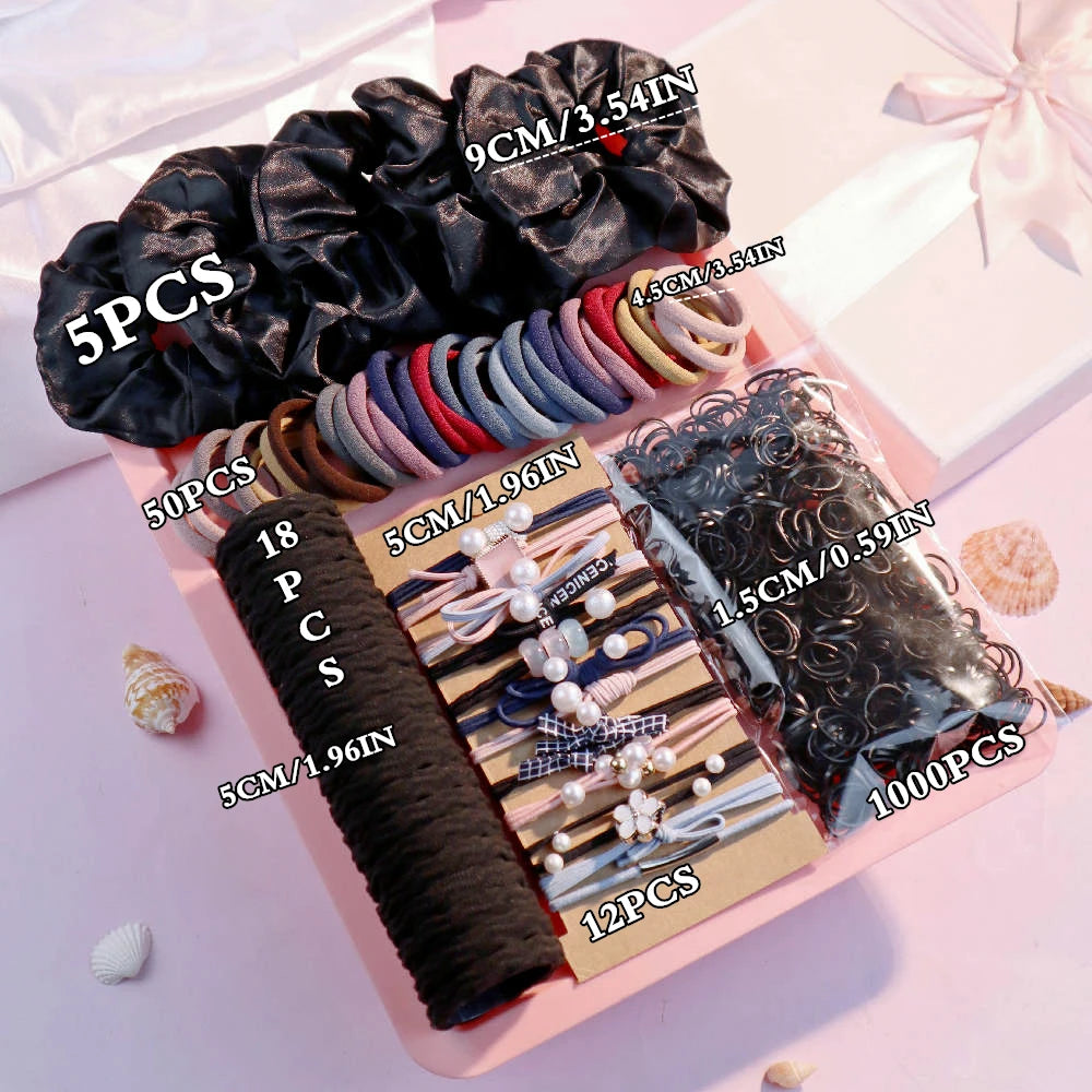 Dark Hair Accessories Ultimate Set 🖤 | 1085+ Scrunchies, Hair Ties & Bands
