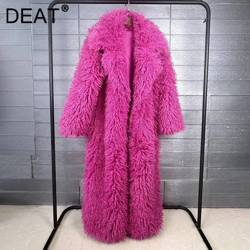 Faux Fur Long Overcoat 🤍 | Women's Luxe Suit Collar Winter Coat