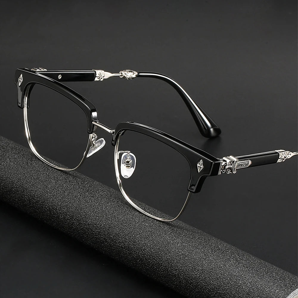 Vintage Cross Carving Glasses Men Women Luxury Half Frame