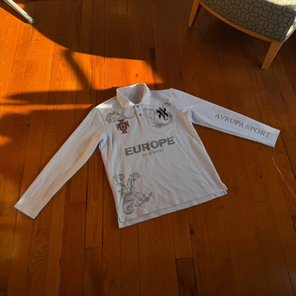 Retro Long Sleeve Polo Shirt Y2k Casual Loose Letter Pattern