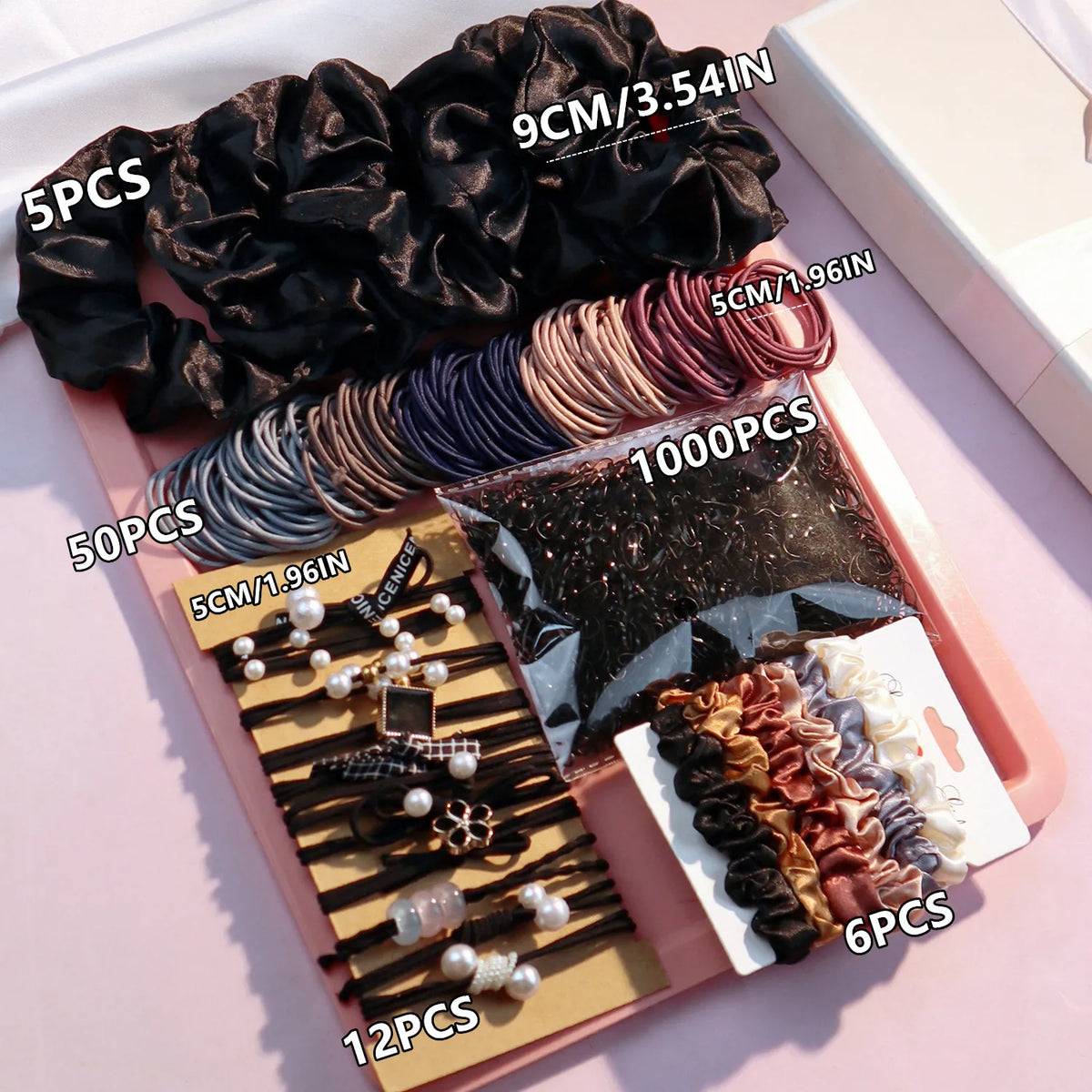 Dark Hair Accessories Ultimate Set 🖤 | 1085+ Scrunchies, Hair Ties & Bands