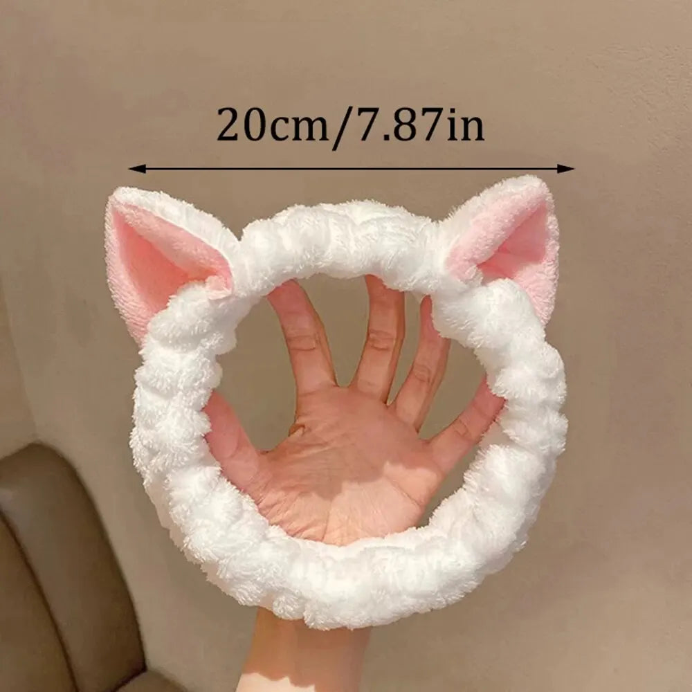 Cat Ear Plush Headband 🐱✨ | Cute Soft Coral Hair Bow Band for Women & Girls