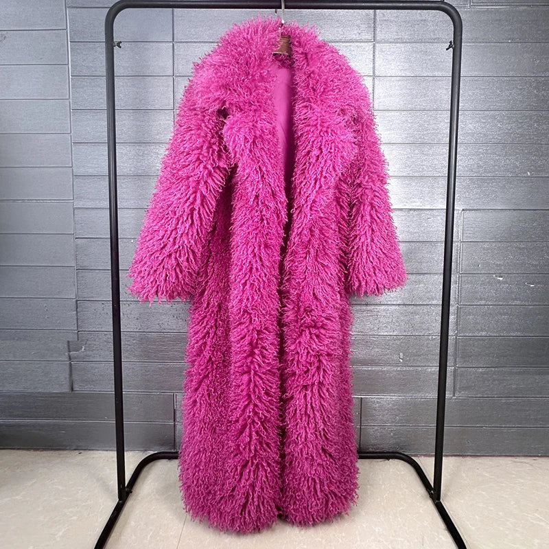 Faux Fur Long Overcoat 🤍 | Women's Luxe Suit Collar Winter Coat
