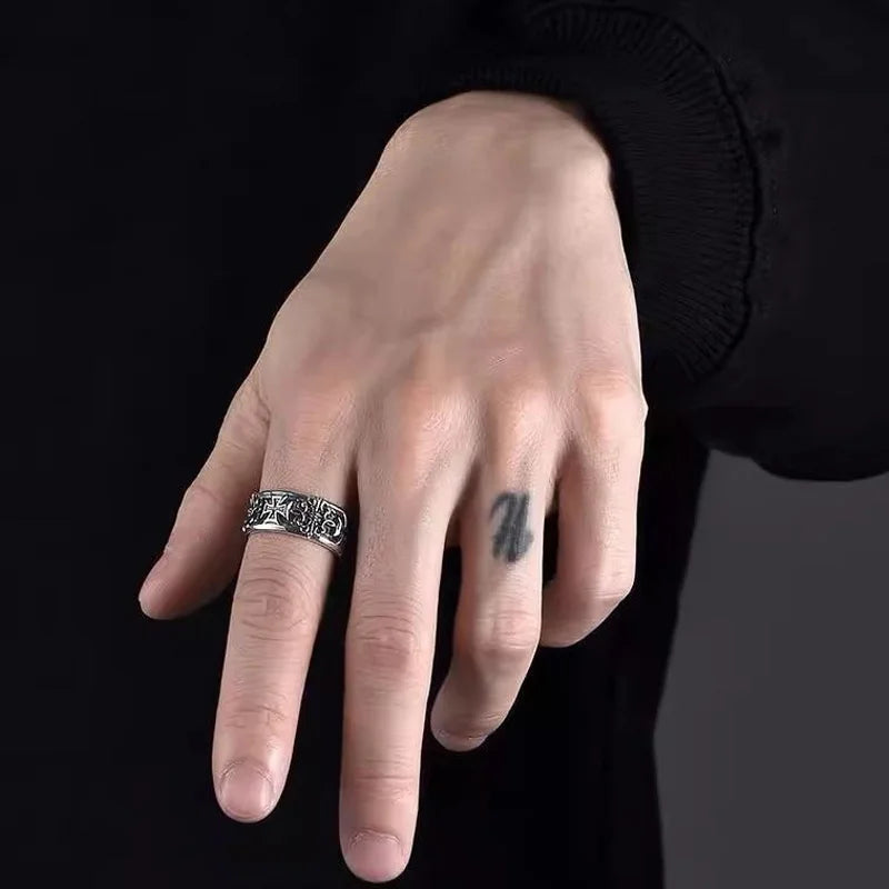 1Pcs Bague Homme Rings Cross Figure Para Hombres Jewelry Vintage Y2k Anel Punk Gothic Couple Ring Adjustable Nuevo En Anill