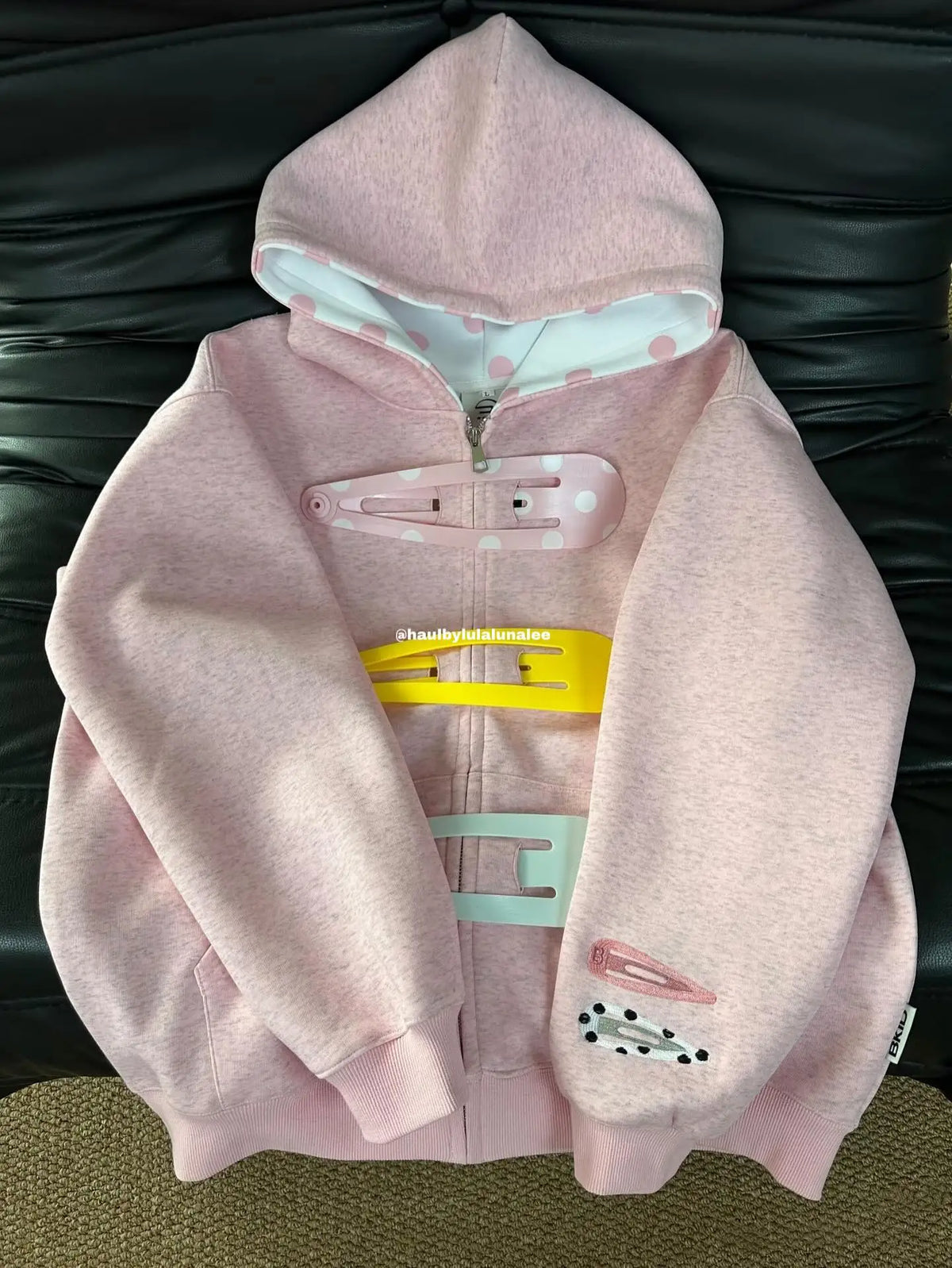 American Fun Detachable Hairpin Sweatshirt Sweet Retro Zipper Jacket Polka Dot Splicing Hooded Sweatshirt Punk Sweatshirt Jacket