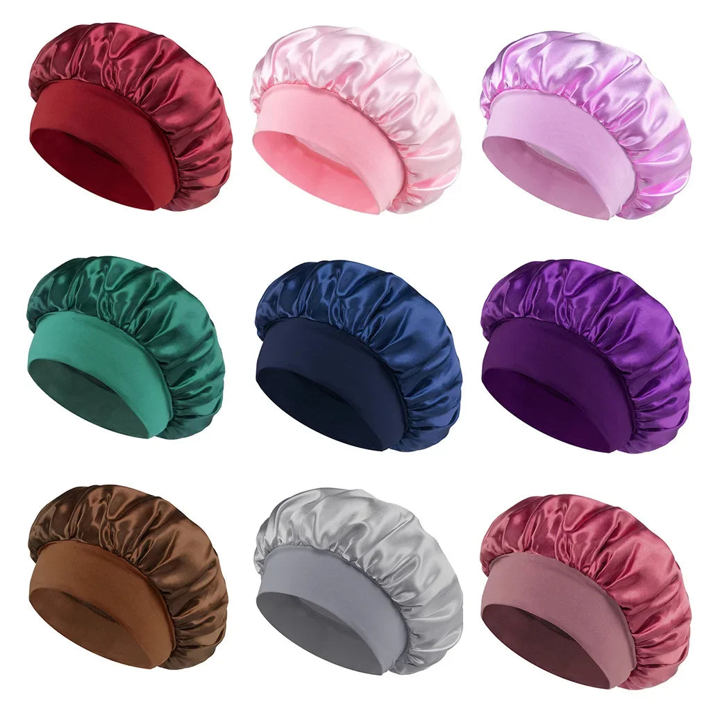 Wide-Brim Satin Sleep Bonnet 🌙✨ | Silk Hair Bonnet with Elastic Band for All Hair Types