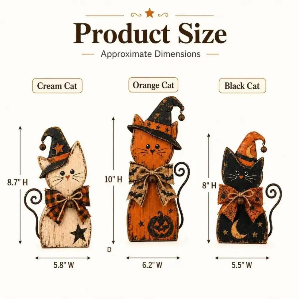 Halloween Wooden Ornaments Pumpkin Ghost Black Cat Halloween Decor Witch Hat Distressed Wood Figurine Tabletop Holiday Ornament