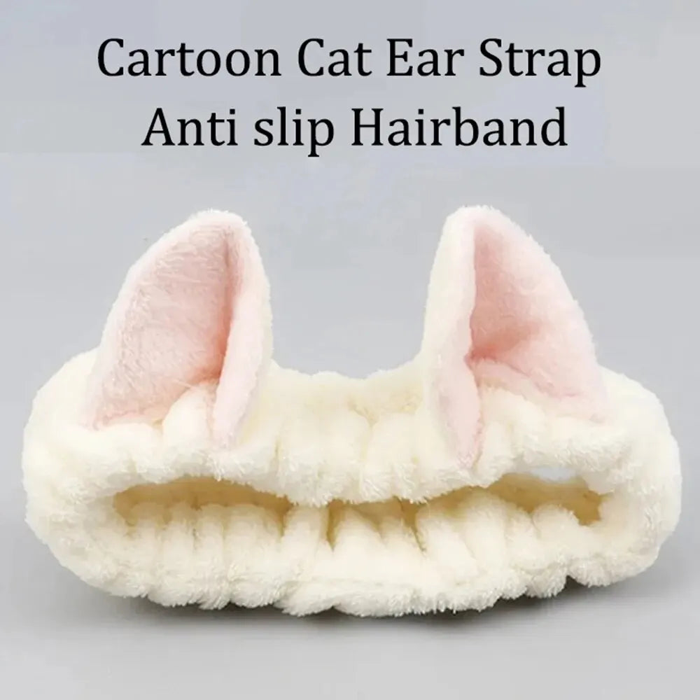 Cat Ear Plush Headband 🐱✨ | Cute Soft Coral Hair Bow Band for Women & Girls