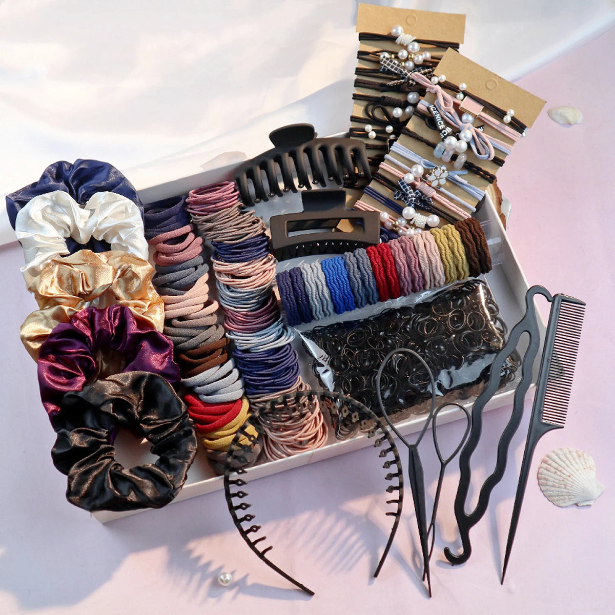 Women's Hair Accessories Set 🌸✨ | Scrunchies, Hair Ties, Bands & Hoop Hairstyling Kit