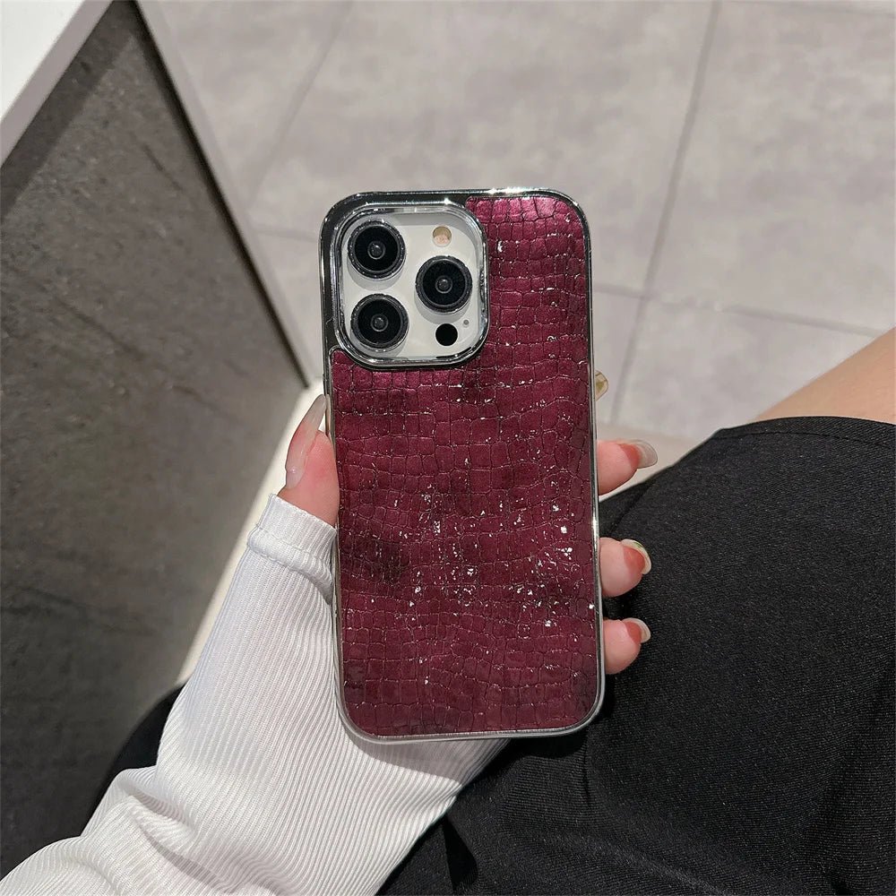 Luxury Glossy Crocodile Pattern Case For iPhone 18 17 Air 16 15 14 13 12 Pro Max Plus Plating Cool Armor Shockproof Bright Cover