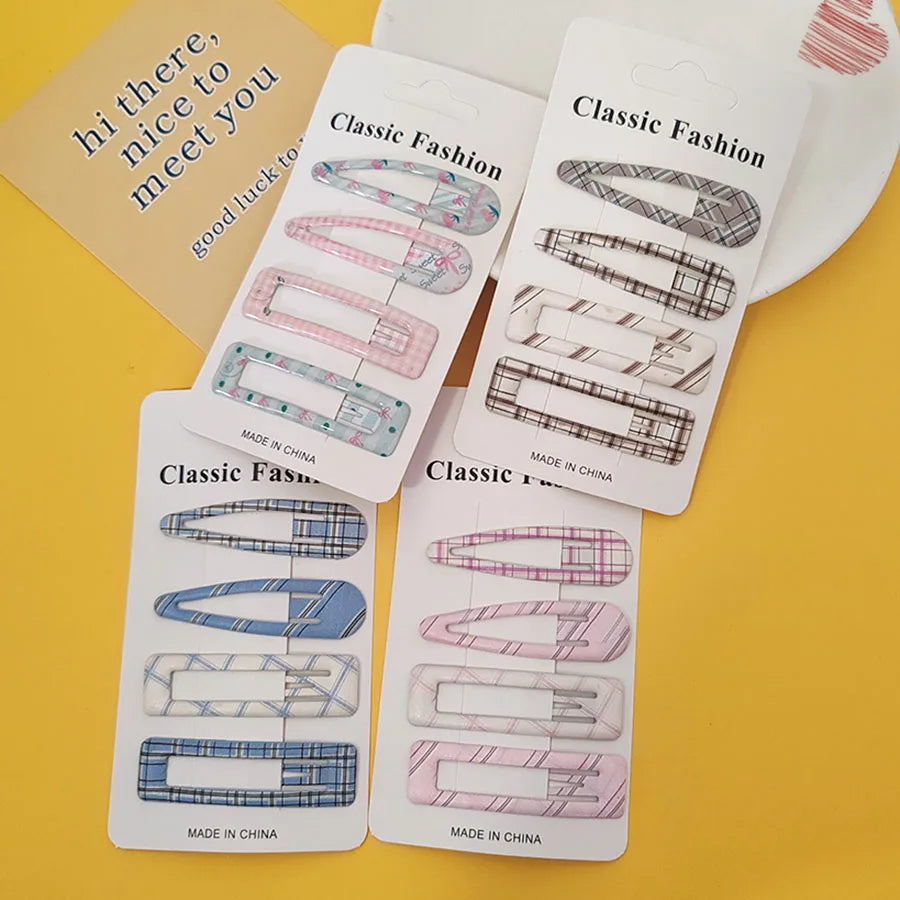 Plaid BB Hairpin Clips Set 🎂 | Korean College Style Side Clips for Girls & Women (4pc)