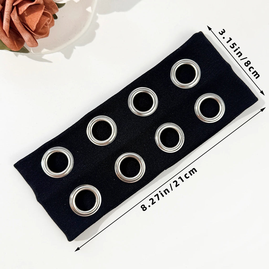 Hip-hop punk style hollowed-out air eye metallic stretch headband for both men and women, music festival rock dark headband