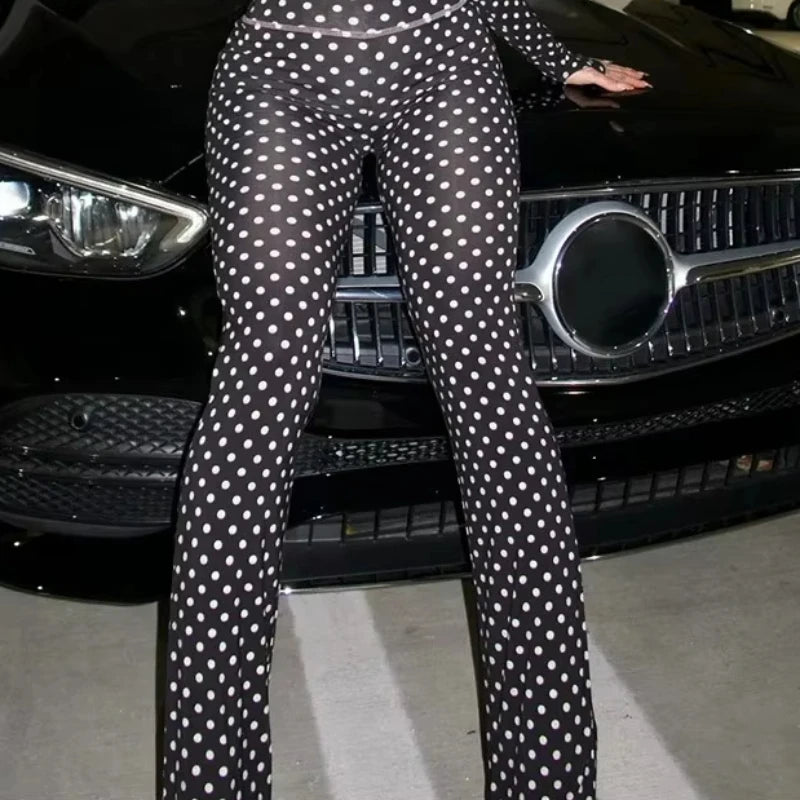 Y2K Individuality Polka Dot Letter Print Pants Woman Tracksuit Trend Sexy Jogging Pants Pants Skinny Stretch Matching Streetwear