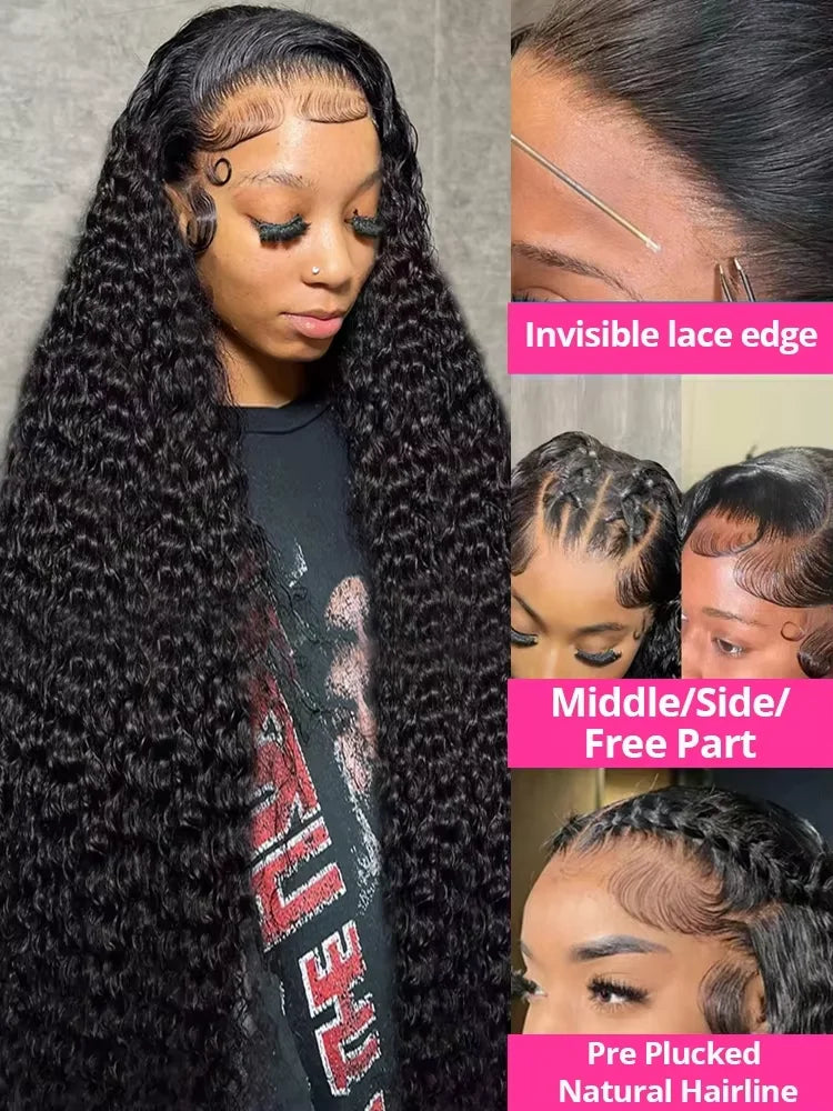 Deep Wave Lace Front Wig 40–46" 👩‍🦱✨ | 13x4 13x6 360 Full Lace 200% Density Remy Curl Human Hair Wig