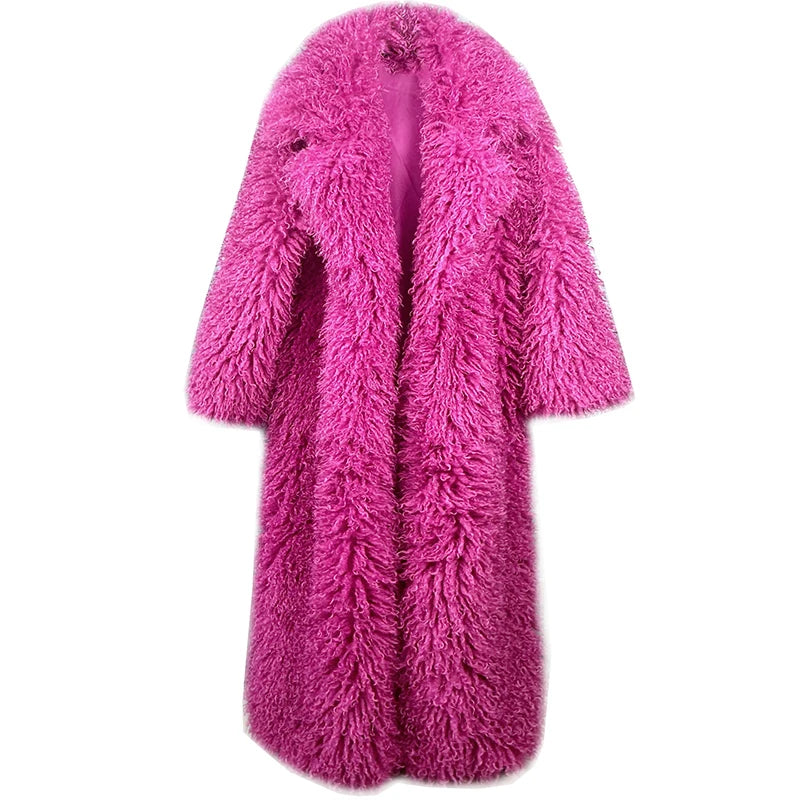 Faux Fur Long Overcoat 🤍 | Women's Luxe Suit Collar Winter Coat