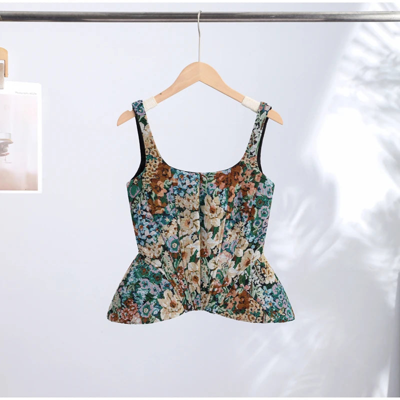 Sexy Print Sling Fishbone Corsets Women Backless Zipper Sleeveless Slim Tops Female 2026 Summer New Chic Evening Party Tanks