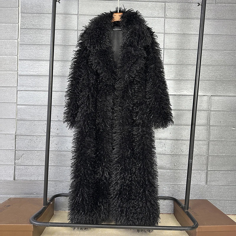 Faux Fur Long Overcoat 🤍 | Women's Luxe Suit Collar Winter Coat