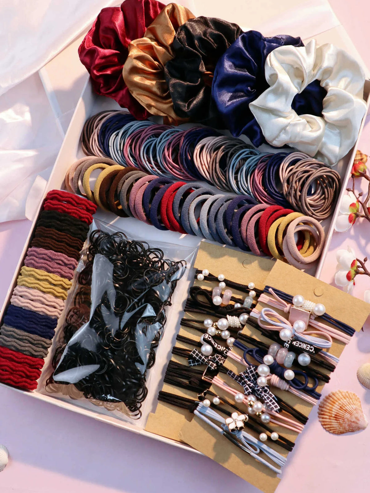 Dark Hair Accessories Ultimate Set 🖤 | 1085+ Scrunchies, Hair Ties & Bands