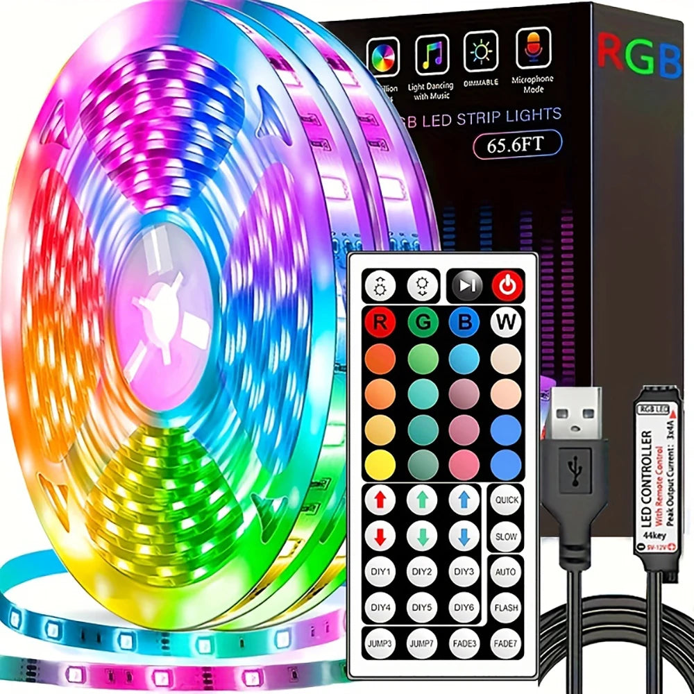 RGB LED Strip Lights with Remote 🎨💡 | 1m–20m Color-Changing Tape Light for Bedroom, TV & Room Decor