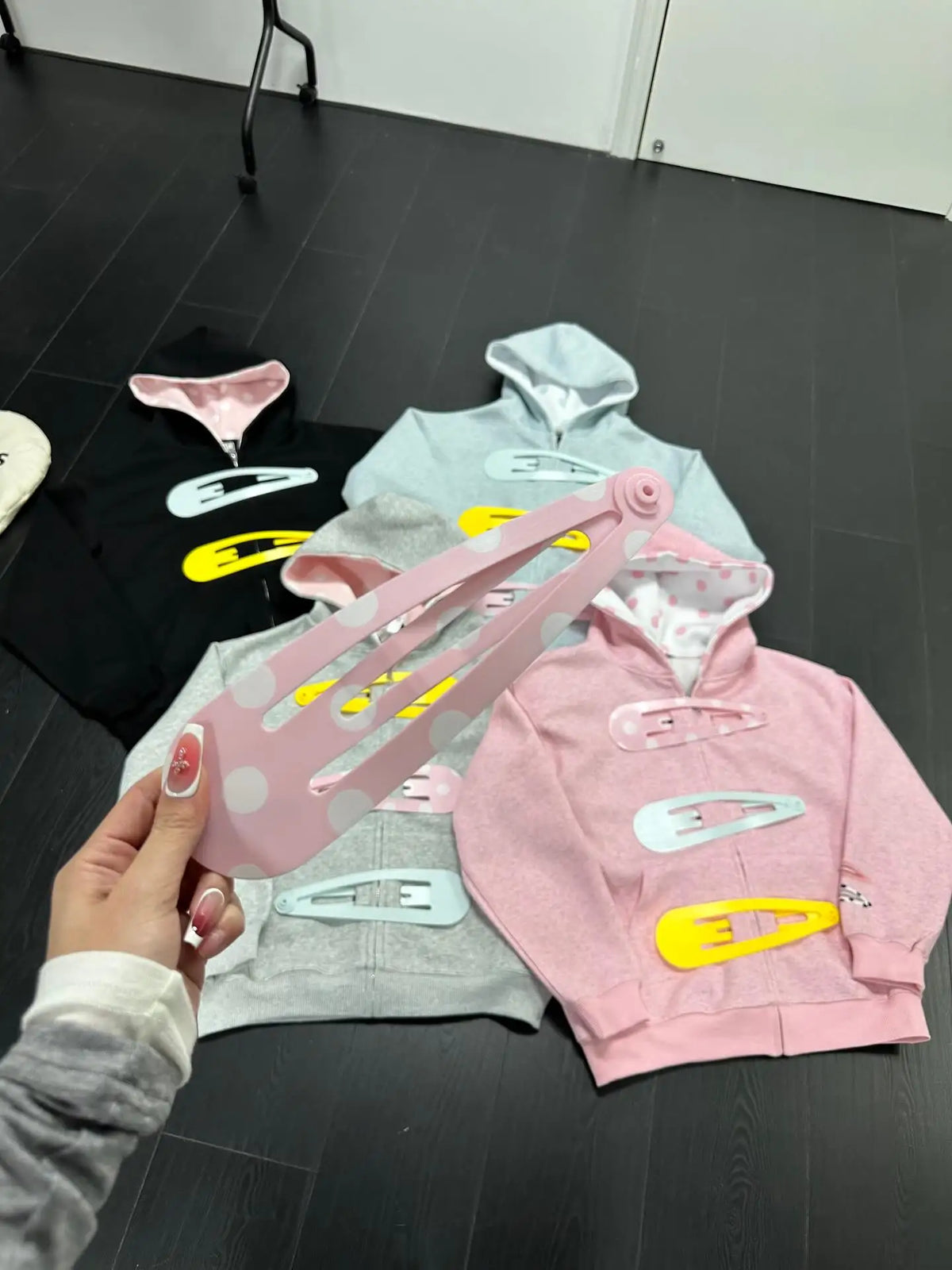 American Fun Detachable Hairpin Sweatshirt Sweet Retro Zipper Jacket Polka Dot Splicing Hooded Sweatshirt Punk Sweatshirt Jacket