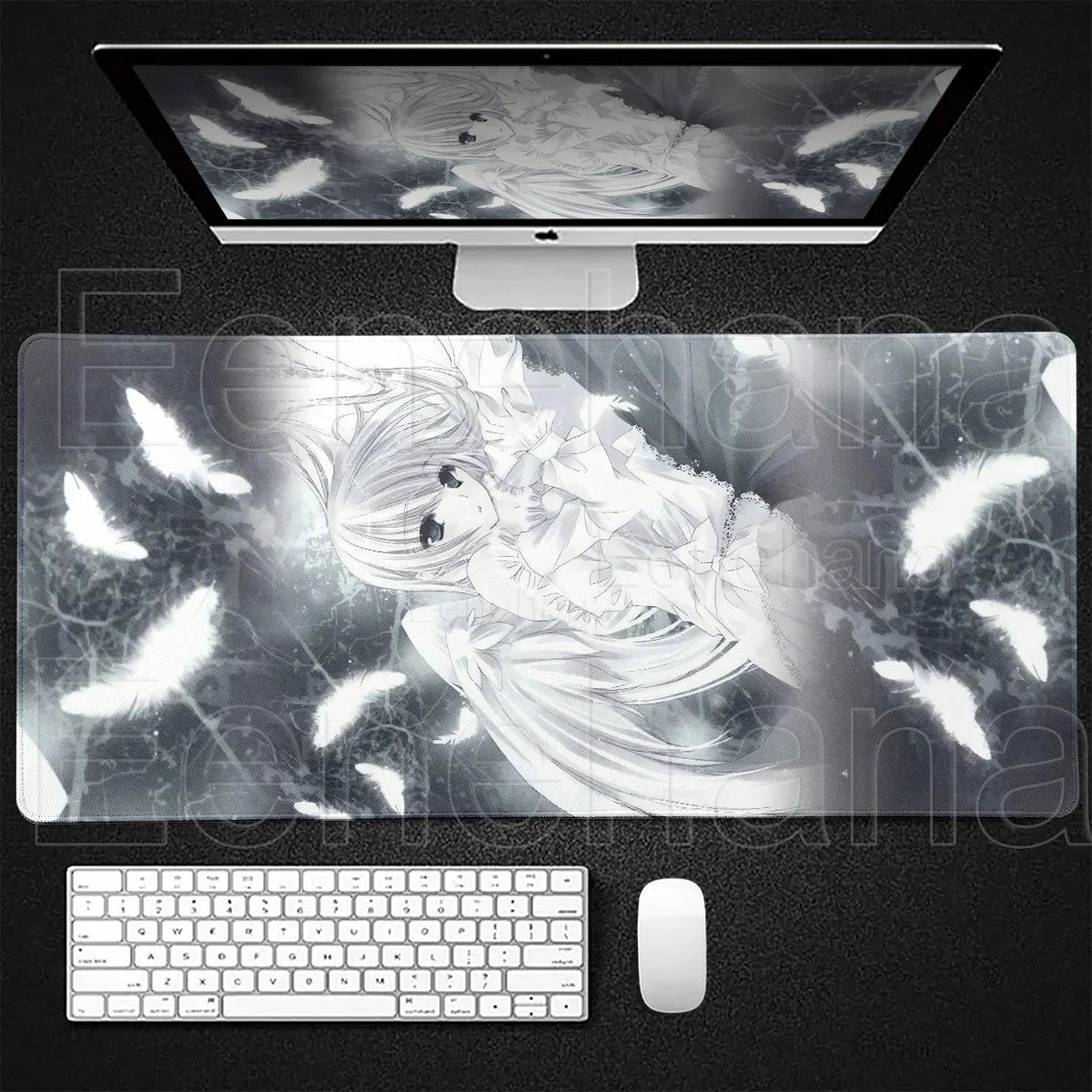 Angel Anime Large Gaming Mouse Pad 👼✨ | Black & White Extended PC Desk Mat for Gaming & Office