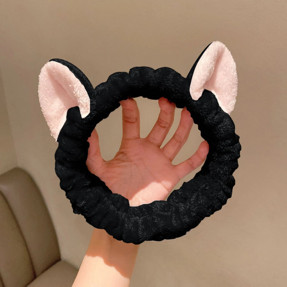 Cat Ear Plush Headband 🐱✨ | Cute Soft Coral Hair Bow Band for Women & Girls
