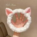 Cat Ear Plush Headband 🐱✨ | Cute Soft Coral Hair Bow Band for Women & Girls