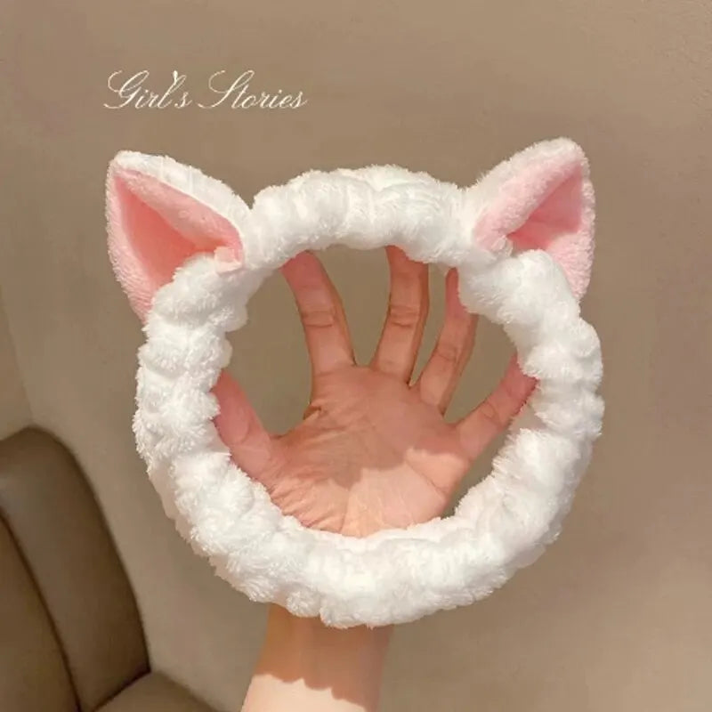 Cat Ear Plush Headband 🐱✨ | Cute Soft Coral Hair Bow Band for Women & Girls