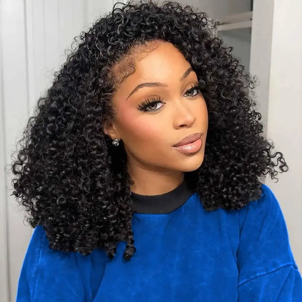 32 Inch Natural Black Curly Brazilian Remy Human Hair 3 In 1 Half Wig 200% Density No Leave Out Full Machine Made Seamless Clips Adjustable Drawstring Soft Bouncy Minimal Shedding Heat Resistant Wigs For Black Women