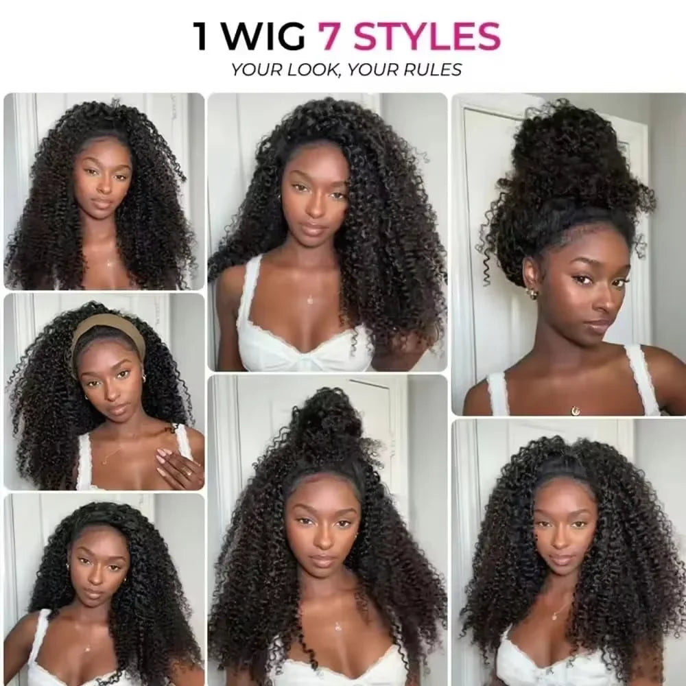 32 Inch Natural Black Curly Brazilian Remy Human Hair 3 In 1 Half Wig 200% Density No Leave Out Full Machine Made Seamless Clips Adjustable Drawstring Soft Bouncy Minimal Shedding Heat Resistant Wigs For Black Women