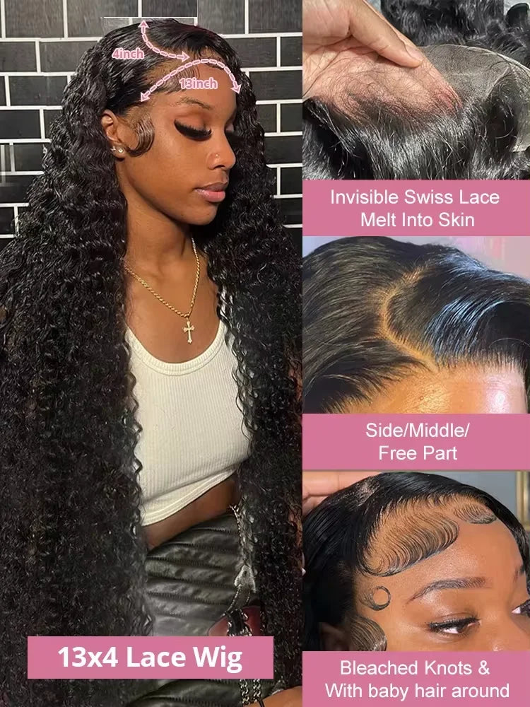 Deep Wave Lace Front Wig 40–46" 👩‍🦱✨ | 13x4 13x6 360 Full Lace 200% Density Remy Curl Human Hair Wig