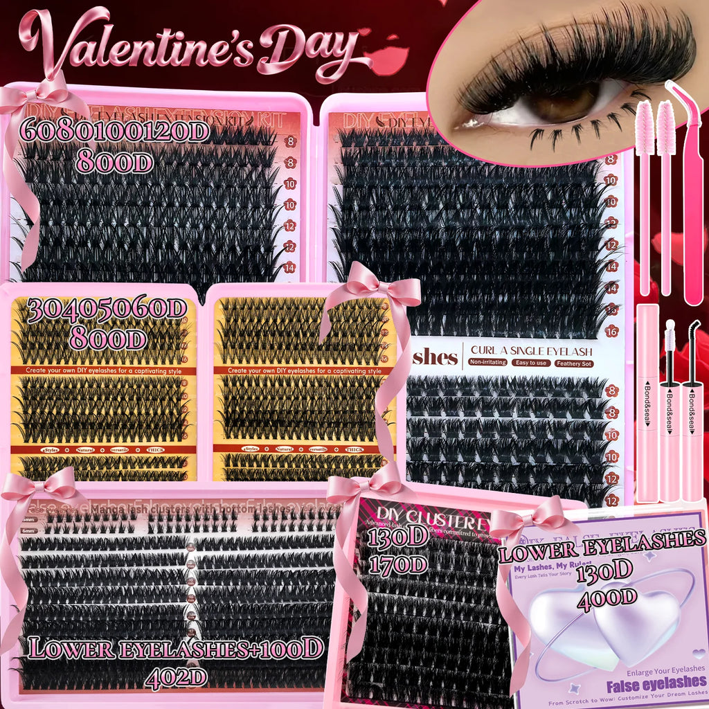 Eyelash Cluster Kit (170–800 pcs) 👁️✨ | DIY Natural to Dense Lash Clusters for Daily & Party Makeup