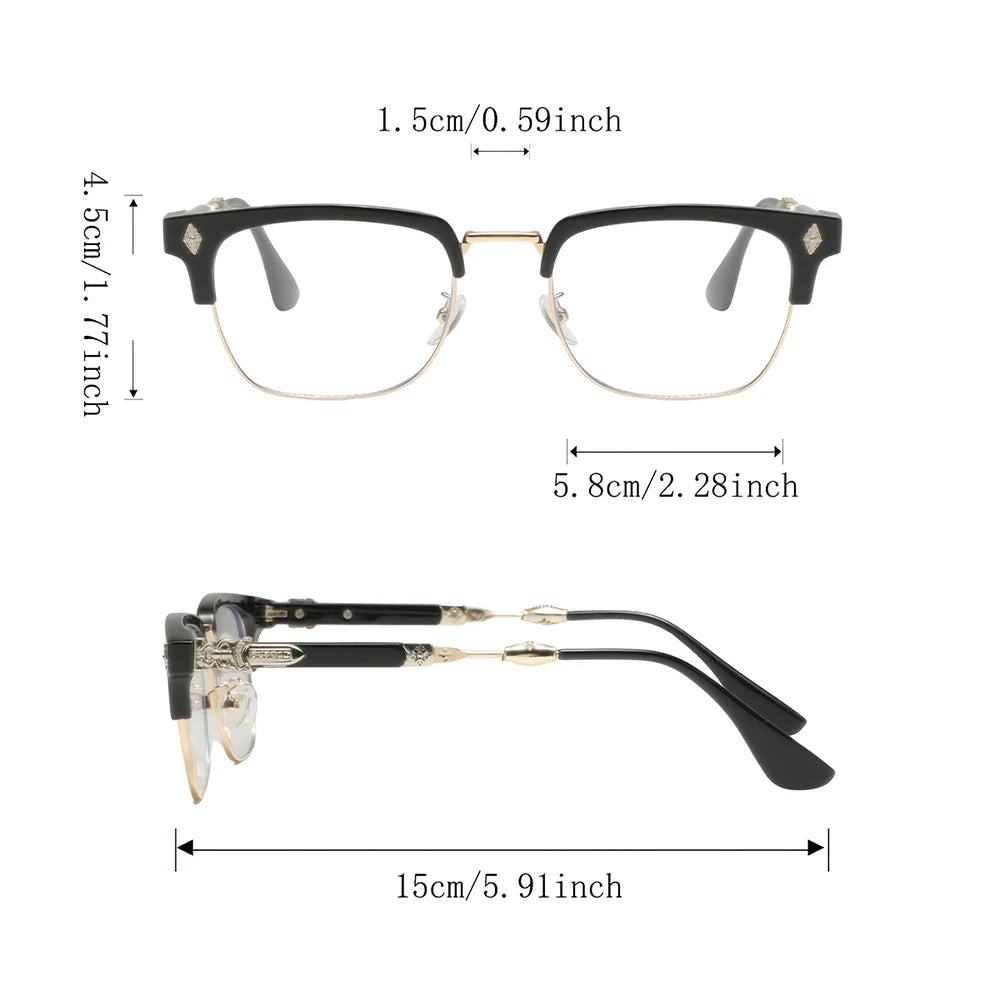 Vintage Cross Carving Glasses Men Women Luxury Half Frame