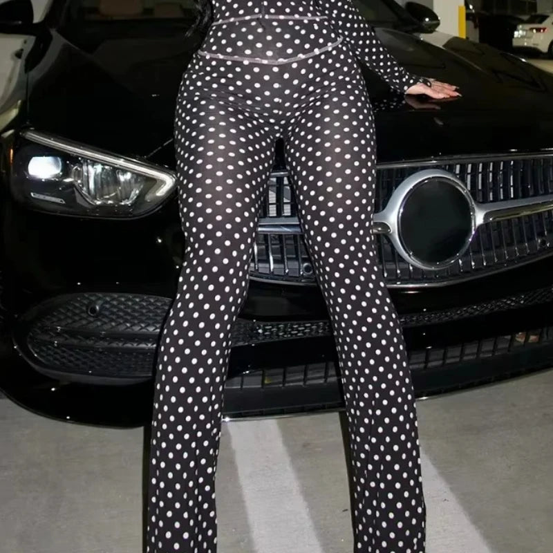 Y2K Individuality Polka Dot Letter Print Pants Woman Tracksuit Trend Sexy Jogging Pants Pants Skinny Stretch Matching Streetwear