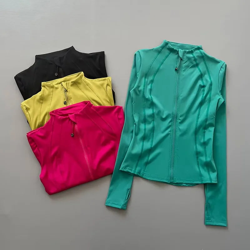 Women Full Zip Long Sleeve Athletic Jacket Thumb Holes Slim Fit Quick Dry Running Gym Yoga Fitness Sports jacket