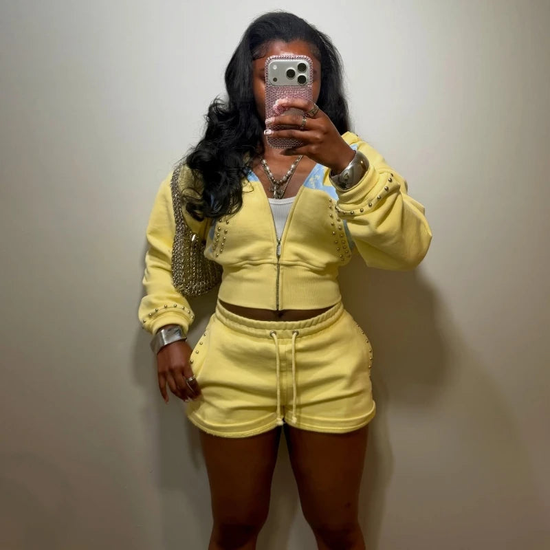 Y2K Graphic Hoodie & Shorts Co-ord Set 💫 | Women's Athletic Sweat Set