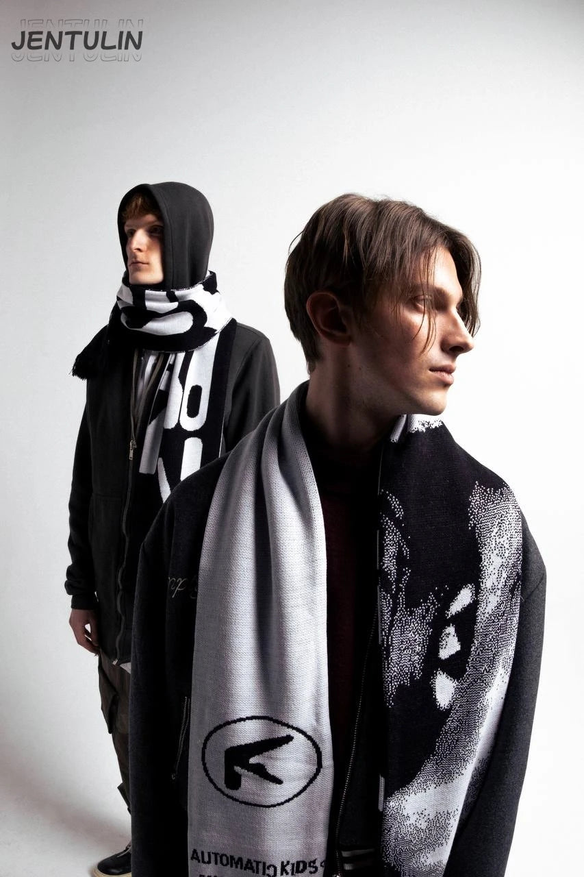 Y2K Knit Goth Scarf 🖤 | Unisex Aphex Twin Punk Streetwear Shawl