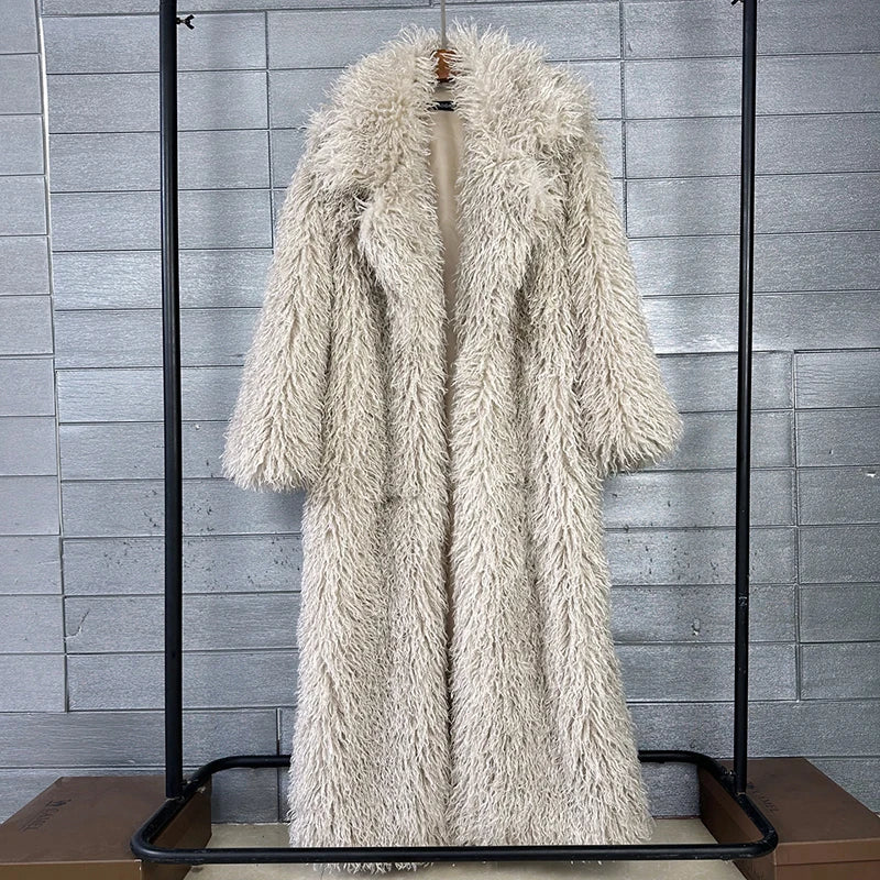 Faux Fur Long Overcoat 🤍 | Women's Luxe Suit Collar Winter Coat